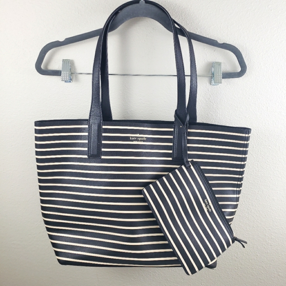 Kate Spade Arch Lauren Reversible Large Striped Classic Tote with Wristlet